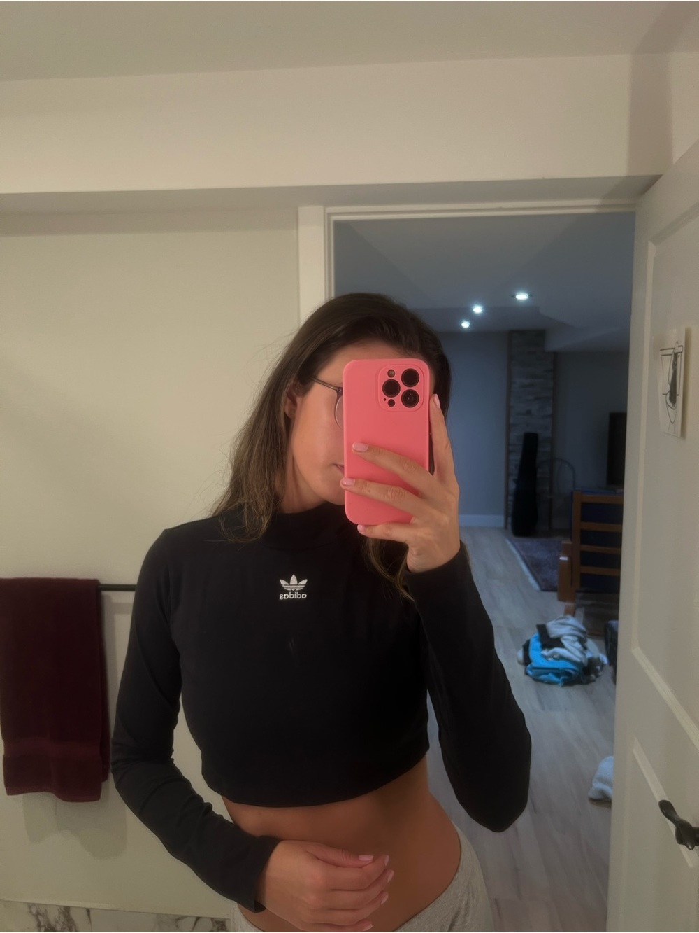 adidas Black Cropped Long-Sleeve Crew Top